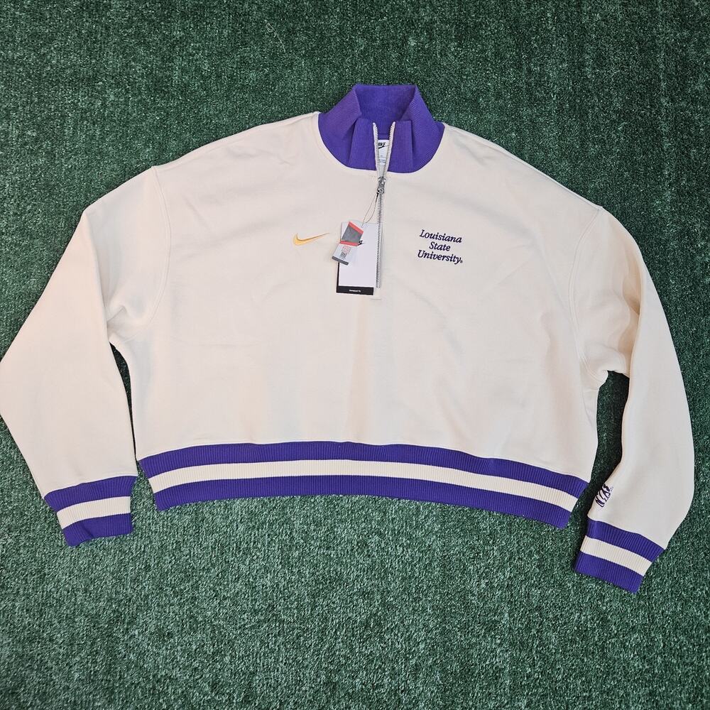 Nike Women's LSU Tigers Legacy Fleece Crop 1/4 Zip Jacket Size XL READ